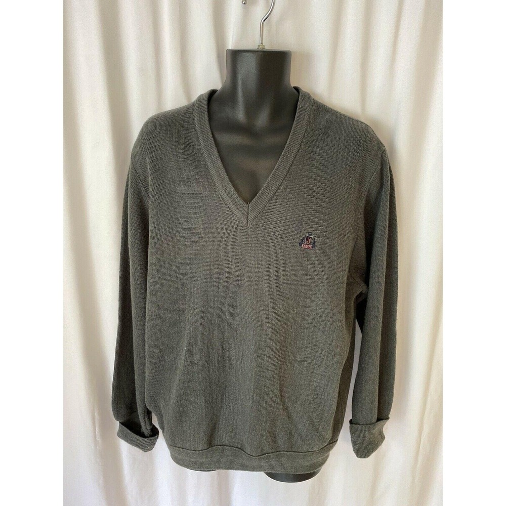 Men's VTG IZOD V-Neck Golf Sweater size Large Dark Gray USA‎
